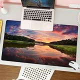 QRFASFZO Großer Mauspad - 80x30cm Gaming-Mauspad mit genähten Kanten, Nicht rutschender Unterlage,Waldpark, Panoramafotografie mit Spiegelung,Schreibtischmatte und Maus