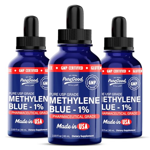 3 Pack Methylene Blue 1% Solution (60 mL) Pharmaceutical Grade USP-Grade Third-Party Tested Formaldehyde and Alcohol Free Amber Dropper Bottles