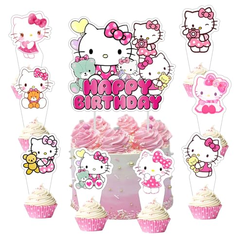 25pcs Kitty Cake Decorations with 24pcs Cupcake Toppers, 1pcs Cak...