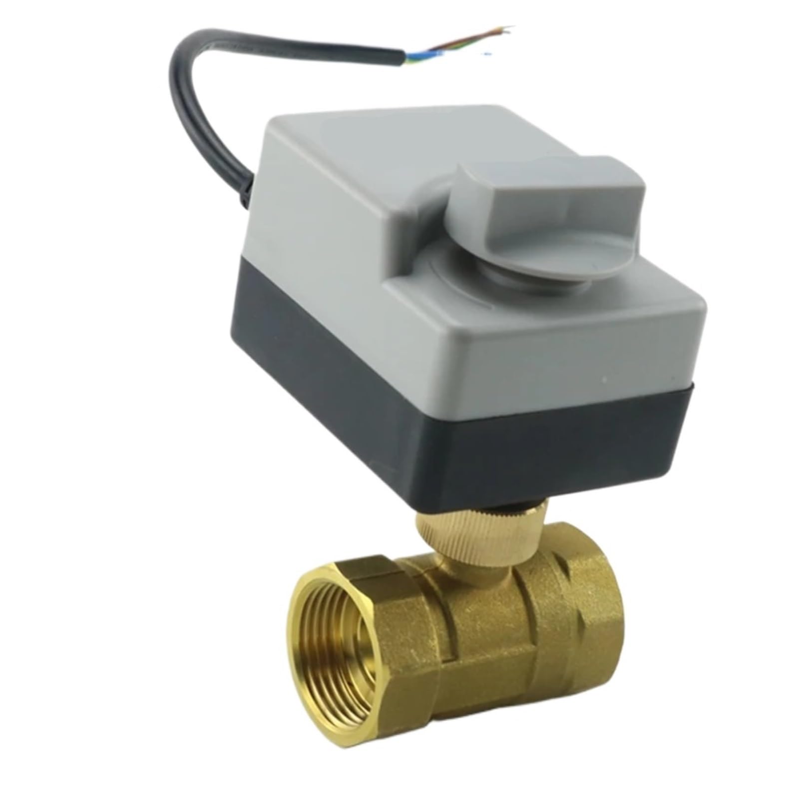 Válvula motorizada de latón 3/4" con interruptor manual que asegura un control de flujo eficiente.