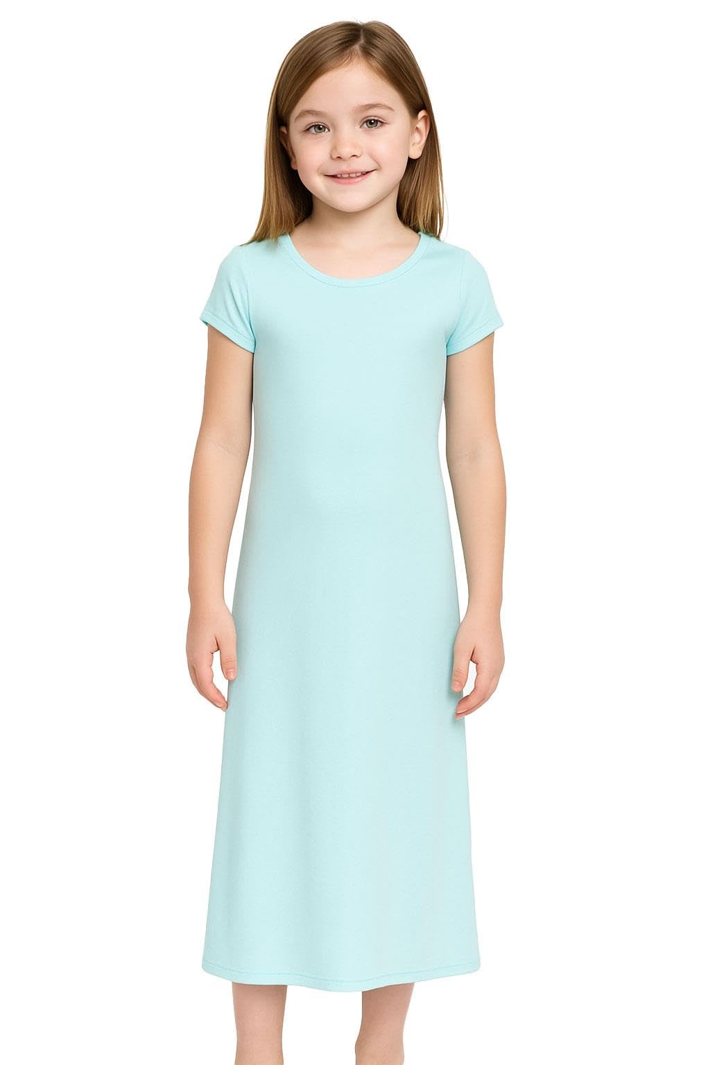 A2Z 4 Kids Girls Dresses Plain Short Sleeves Cap Slim - New Midi Dress Aqua 13