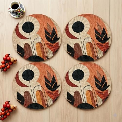 Image of Decorative Round Placemats for Dining Table (15 Inch, Set of 4) | Elegant Doilies & Table Mats | Washable, Non-Slip, Heat Resistant, Kitchen & Living Room| Floral (Light org, Set of 4)