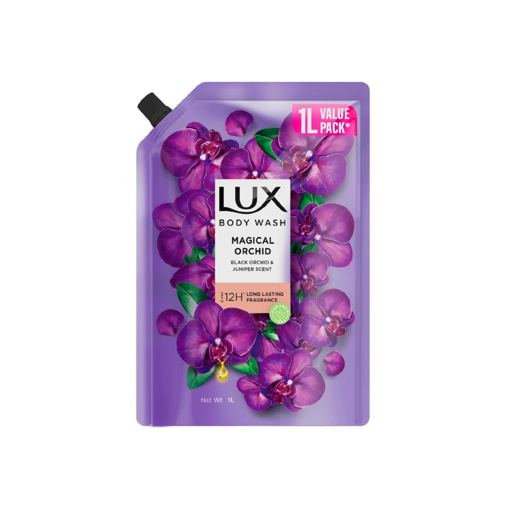 LUX, Black Orchid & Juniper Oil Bodywash, Refill Pack, 1 ltr, for Soft and Glowing Skin, with Glycerin, Long Lasting Fragrance, Paraben Free, for Women-image-41