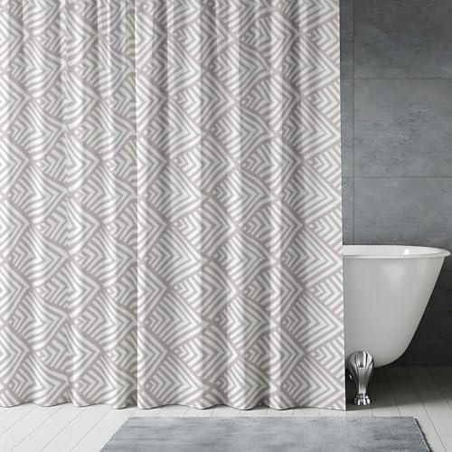 Image of Sassoon Chrome Horizon Printed Shower Curtain for Bathroom with Hooks- 1Pc, Polyester Fabric