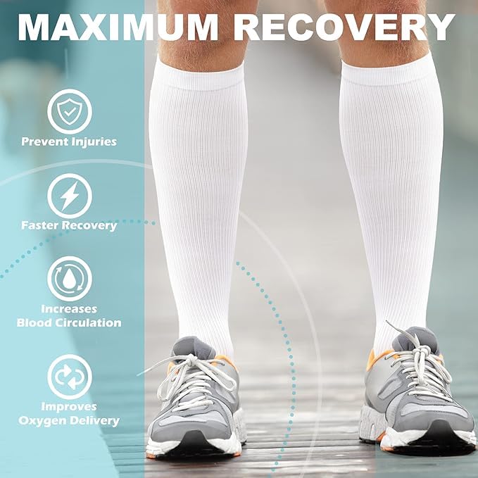 Image of Medical Compression Socks for Women and Men 3 Pairs 20-30 mmHg Knee High Christmas Compression Stockings Circulation Best for Running Athletic Nurses