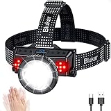 Blukar Linterna Frontal Recargable, Super Brillante Impermeable Linterna Cabeza LED con Sensor de Movimiento, 8 Modos de Luz con Luz Lateral Roja, Lámpara Cabeza para Correr, Pesca, Camping