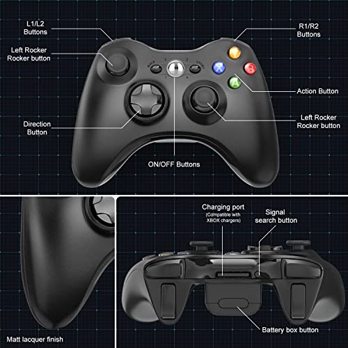 ASTARRY Controle sem fio compatível com Xbox 360, controle de jogo de 2,4 GHZ joystick compatível co