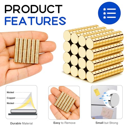 Image of 120P Small Magnets 6x2mm Golden Rare Earth Magnets | Tiny Neodymium Magnet for Fridge DIY, Kitchen, Whiteboard, Office
