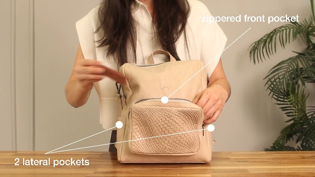 Watch VELEZ Beige Top Grain Leather Mini Backpack For Women  display picture 1