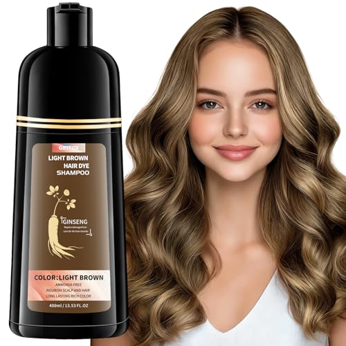 GRYFOX Light Brown Hair Dye Shampoo for Gray Coverage 3 in 1 Hair Color Shampoo for Women and Men Semi-Permanent Color with Natural Herbal Ingredients