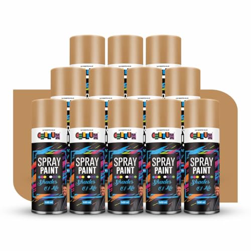 Image of Cellux 2X Ultra Cover Gold Spray Paint | DIY, Quick Drying with Glossy Finish for Metal, Wood, Wall & Other Surfaces - 400 ML - Pack of 12 Spray Paints