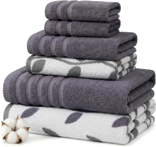Image of Modern Threads 6 Piece Bath Towel Set Bathroom Set with 2 Bath Towels, 2 Hand Towels, & 2 Wash Cloths - 100% Cotton, Super Absorbent & Extra Soft - Reversible Natural Vine (Purple) 1 Set (Pack of 8)