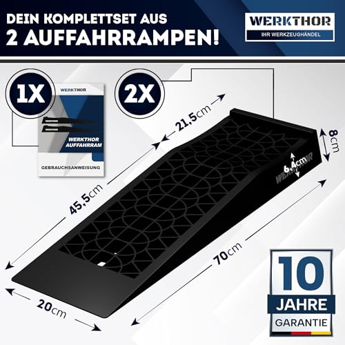 WERKTHOR Auffahrrampe PKW extra flach - [2er Set] Auto Rampe [