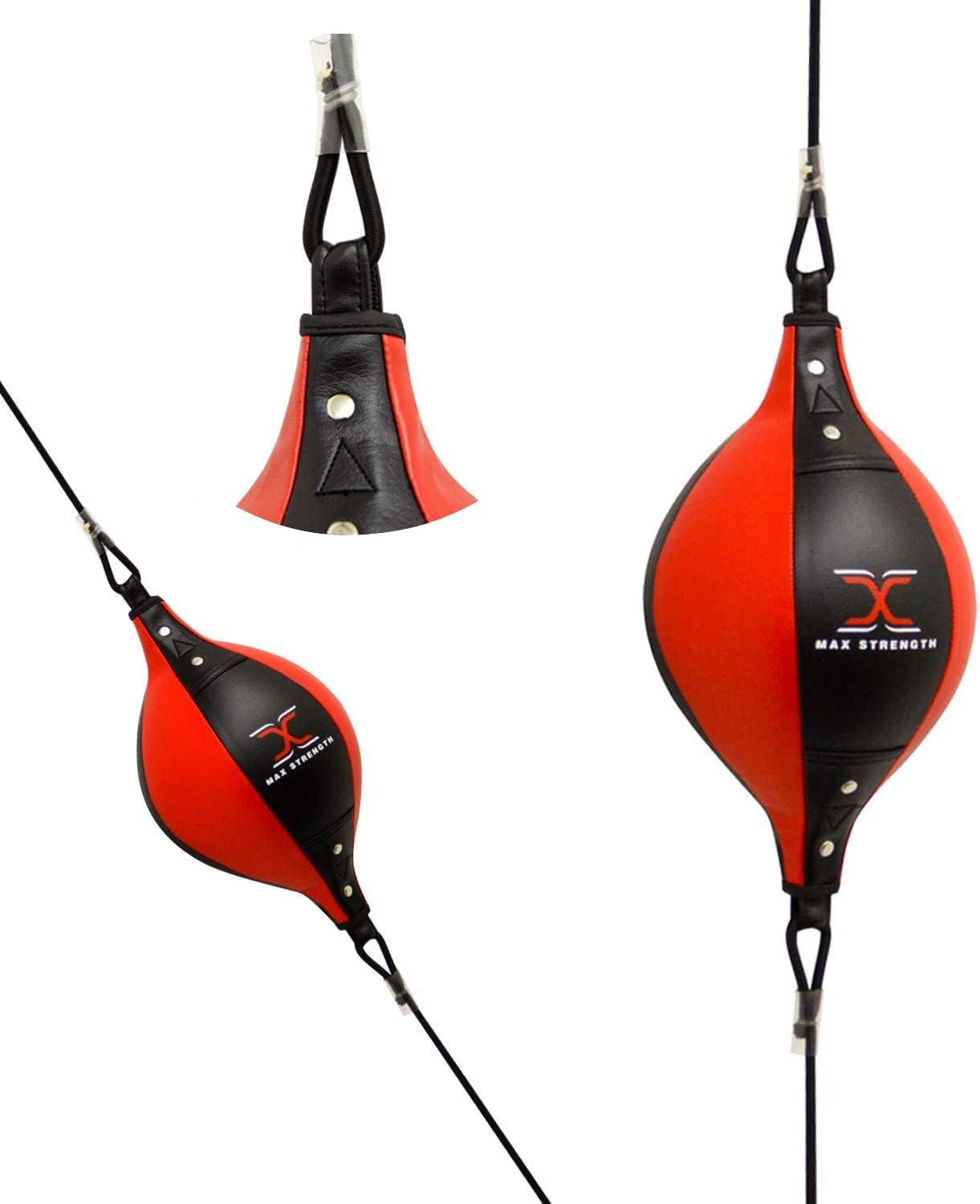 Max Strength Double End Speed Ball Bag Boxing Floor to Ceiling Rope MMA Training Muay Thai Punching Dodge Striking Speed Ball Kit Workout Adjustable Bungee Cord