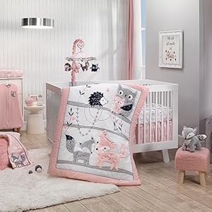 Lambs & Ivy Forever Friends 4-Piece Nursery Crib Baby Bedding Set – Blue, Pink