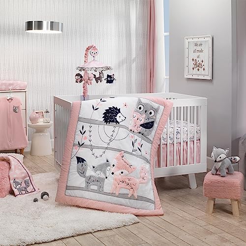 Lambs & Ivy Forever Friends 4-Piece Nursery Crib Baby Bedding Set – Blue, Pink
