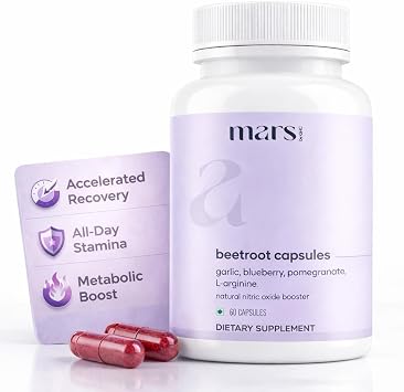 Mars by GHC Beetroot Capsules, 300mg Beet Root Powder Aids Healthy Circulation & Vitality, Non-GMO, Beet Root Supplement, 60 Capsules
