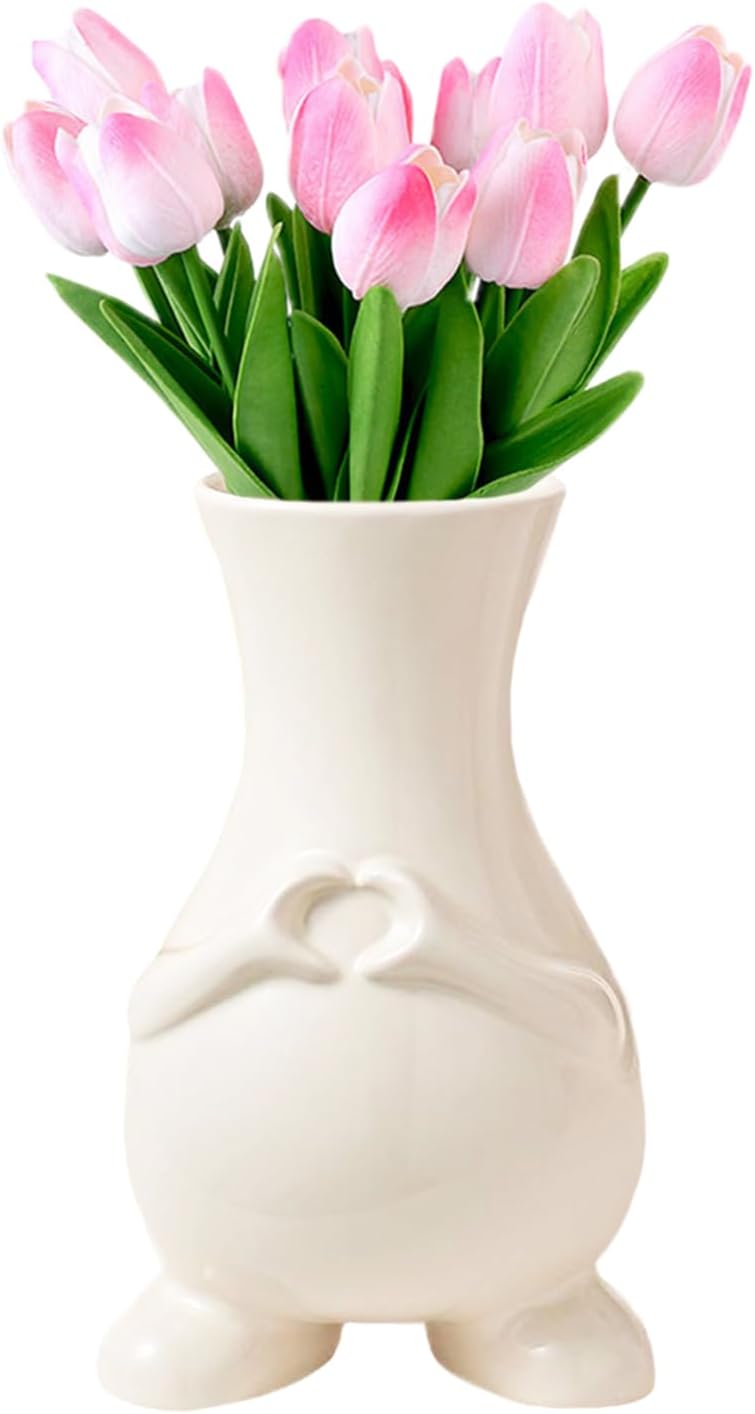 Ceramic Vases Small Ceramic Vase Ornament with Finger Coronary heart, Flower Vase Ceramic Vases Vase Ceramic Fashionable Design Cream White Ceramic Vase for Desk Bookshelf Room Workplace House Ornament (Finger