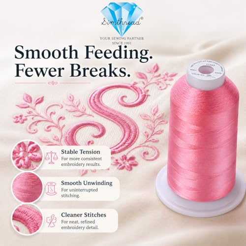 Image of Simthread 5000M 40WT Polyester Embroidery Thread, Pink 085 | 5000M 40WT polyester thread feeds smoothly for machine embroidery, monograms, logos, patches and quilting.