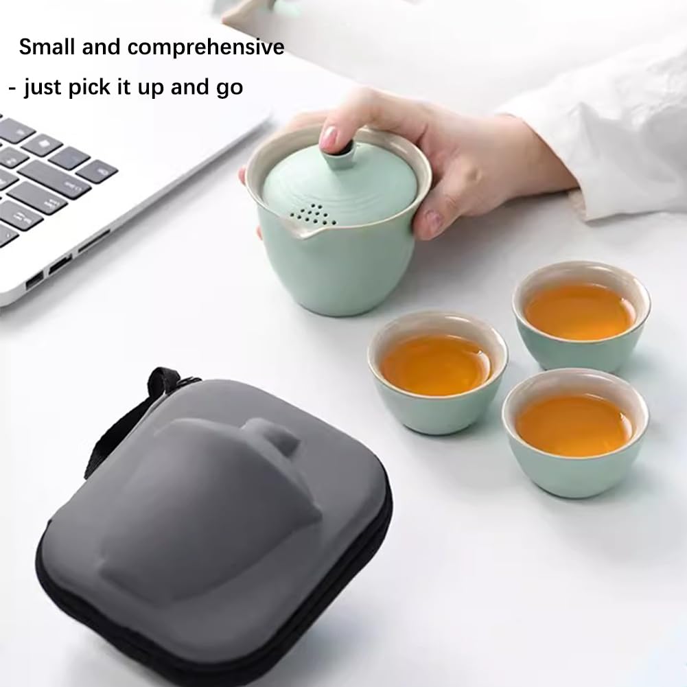 Set Di Tazze Da Tè in Ceramica Portatile, Set Da Tè Kung Fu 1 Pentola 3 Tazze Di Stoccaggio Con Coperchio, Adatto Per Picnic Da Viaggio in Casa, Tè A Foglie Sciolte Filtrate,Nero