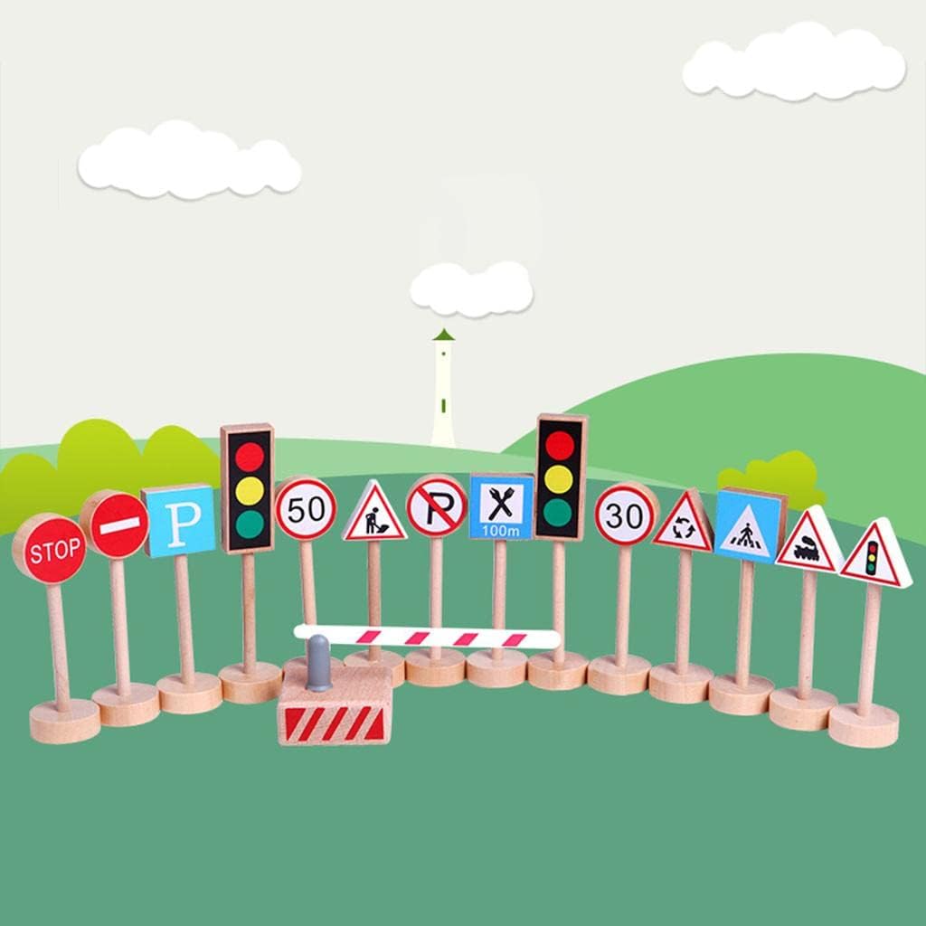 Wooden Street Signs for Train Set 15 Educational Playset for Kids, Boys, &