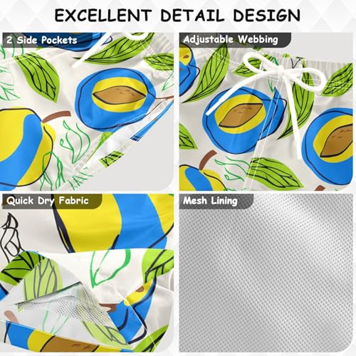 DOMIKING Plum Leaves Beige Boys' Pull On Swim Trunks Quick Dry Boardshorts with Mesh Lining for Child Boy M3