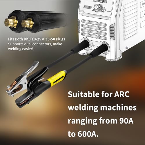 Image of SSIMDER Electrode Holder with Cable & Ground Clamp Set, 600A Stick Welder Stinger with Dinse 10-25 & 35-50 Plug, Heavy Duty ARC Welding for Home, Garage & Automotive