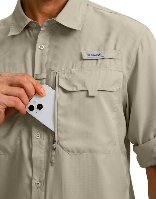 Men's Sun Protection Fishing Shirt with Zipper Pockets Long Sleeve UPF 50+ UV Cooling Shirts for Men Hiking Travel - Image 4