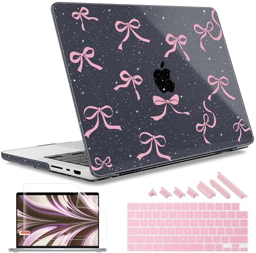 May Chen for 2026 MacBook Pro 14-inch M5 M4 M3 M2 M1 Pro/Max Chip, Release 2026 2025-2021, Model A3427 A3426 A3434 A3112 .., Plastic Hard Shell with Keyboard Cover, Bow Black Glitter