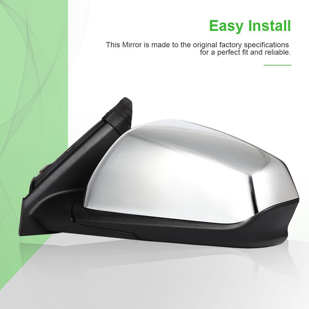 SCITOO Driver Side View Mirror Fit For Chevy For Equinox 2018-2022 & For GMC Terrain 2018-2022 w/o Turn Signal; Chrome; Left Outside Exterior Mirror GM1320561 84225382-PFM