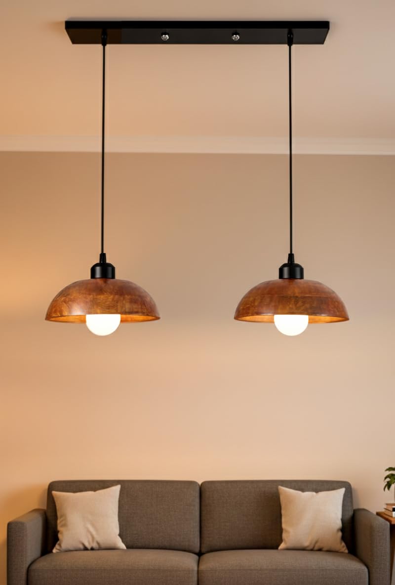 LUZLANE Wooden Hanging Dome Pendant Linear Cluster for Hall Room & Bedroom | Solid Wood Handcrafted Pendant Lamp for Ceiling, Living Space with Adjustable Cord Hanging Light for Decor-image-3