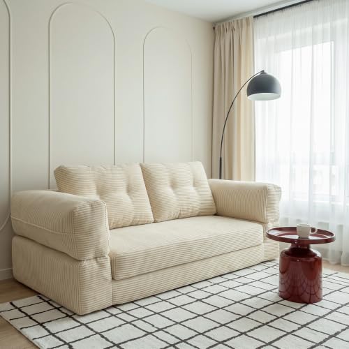 DEZAGCE Canapé convertible en velours côtelé pliable 2 places 170 cm blanc | Facile à nettoyer