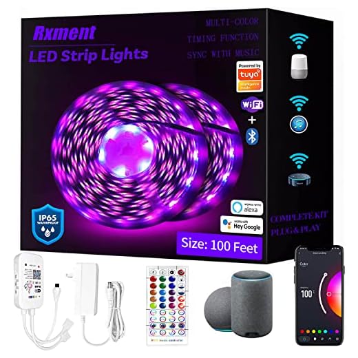 100FT Outdoor Led Strip Lights Waterproof Led Light Strips | Work with Alexa and Google Assistant | Smart WiFi Outdoor Led Lights for Bedroom RGB Music Sync Remote &App Controlled Led Rope Lights