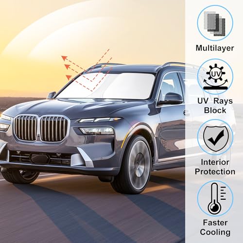 Image of Windshield Sun Shade Custom Fit for 2021 2022 2023 2024 2025 2026 BMW X7 3.0L xDrive40i Accessories Foldable Sunshade Sun Blocker Protect Car from Sun Rays & Heat Damage Keep Car Cooler