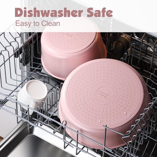 Image of SENSARTE 17 Piece Ceramic Pots and Pans Set, Nonstick Detachable Handle Cookware, Induction Kitchen Cookware Set with Removable Handle, Dishwasher & Oven Safe (Pink)