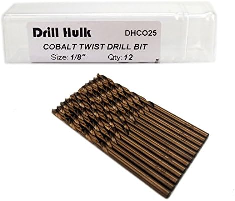 1/8-Inch Cobalt Steel M35 Jobber Length Twist Drill Bits for Hard Metal, Stainless Steel, Pack of 12