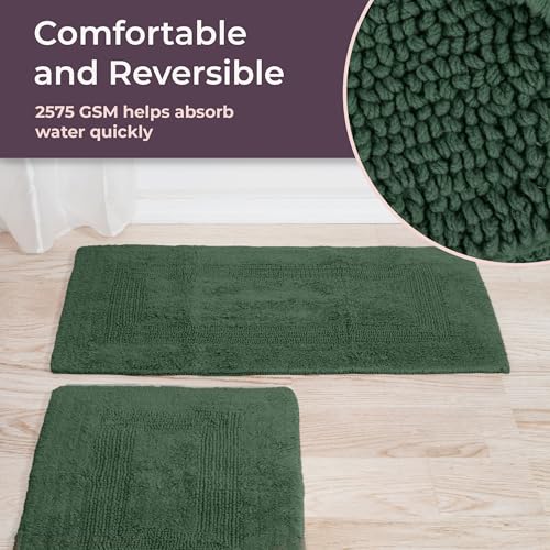 Bathroom Rugs - 2-Piece Cotton Bathroom Mat Set - Machine Washable Bath Mats for Bathroom, Kitchen, or Laundry Room by Lavish Home (Green)