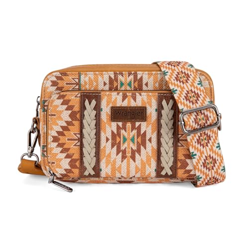 Wrangler Crossbody Bag for Women Boho Aztec Small Western Crossover Bag with Wide Guitar Strap Gift Yellow WG2207-3007YL