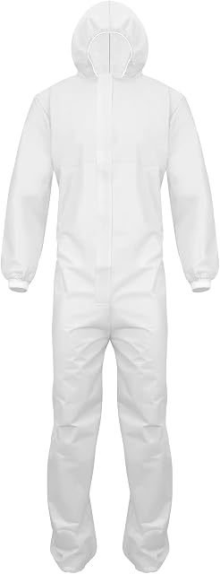 Safety Supplies Disposable Coverall Type 5/6 Category 3 Ultra Fine Dust Suit Asbestos Demolition Construction DIY (White), XXL