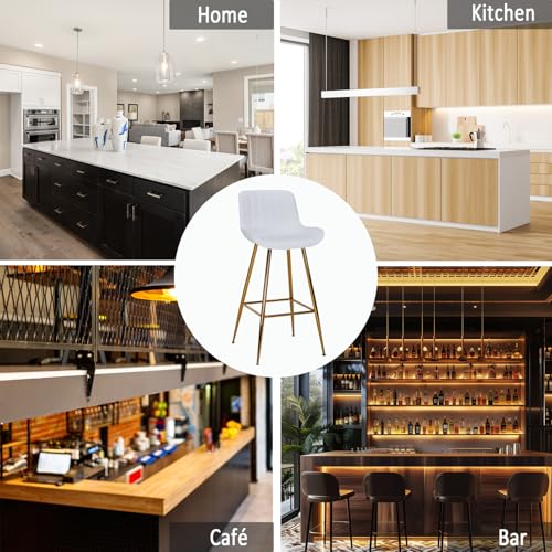 Image of Sidanli Velvet Bar Stools with Gold Legs, Set of 2 Counter Height Stools for Kitchen Island, 29 Inch Modern Barstools with Swivel Leveling Feet, White