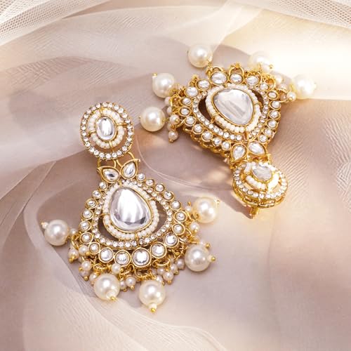 Image of Rubans Necklace Maangtikka Set Gold Plated Kundan & Pearl Jewellery Gift for Women & Girls