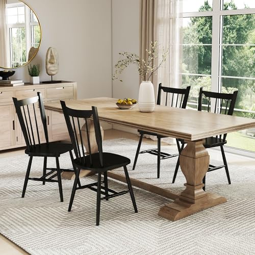 Black Wooden Dining Chairs Set of 6, Windsor Dining Chairs with Spindle High Back & Solid Wood Legs, Farmhouse Vintage Kitchen Chair for Dining Room/Restaurant, Armless