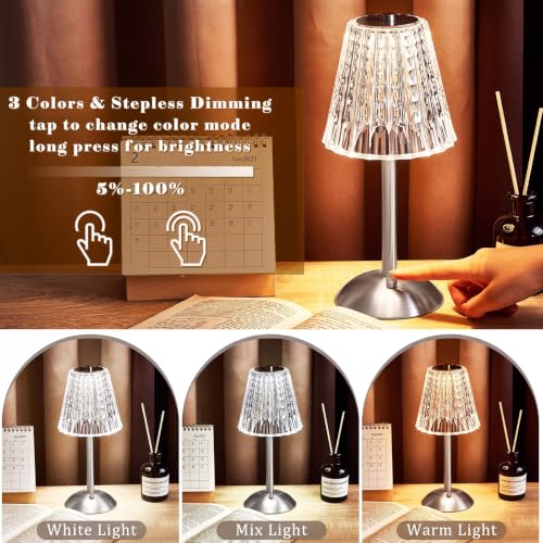 Image of Liliful 2 Pcs Cordless Table Lamp Rechargeable Touch LED Small Gold Portable Battery Operated USB-c Desk Lamp 3 Color Dimmable for Bedroom Living Room Dining (Silver,Classic Style)