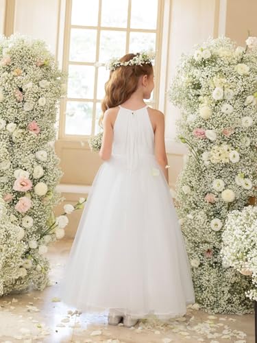 Girls Tulle Pageant Dresses Flower Girl O-Neck Wedding Party Spaghetti Strap First Communion Dress Tie Back3