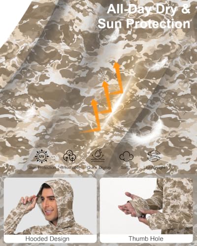 Image of FISHEAL Men's Camo Fishing Hoodie, UPF 50+ Long Sleeve Sun Protection Shirt