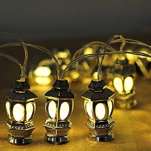 Purezento Eid Muslim Ramadan String Lights, Golden LED Islam Ramadan Lantern Shape String Light, Eid Mubarak String Lights Decoration for Home Festival Party Bedroom Birthday (1.5m/10 LEDs)