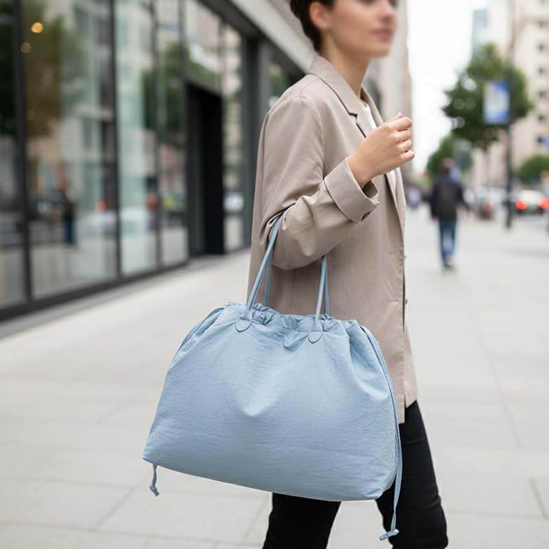 Nylon Tote Bag Drawstring Hobo Bags for Women Large Capacity Shoulder Bag for Travel Work College - Image 2