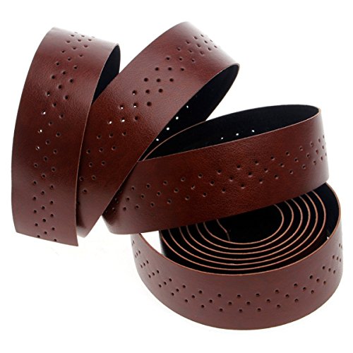 2 Rolls Vintage Leather Handlebar Tapes Road Bike Bicycle Motorcycle Handlebar Foam Wrap Grips Tape,Brown #TOP3