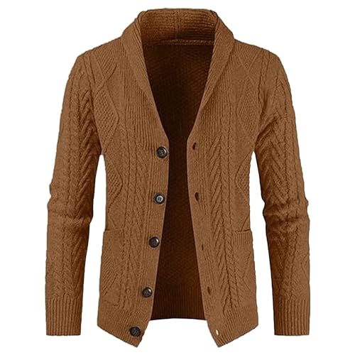 Maiyifu-GJ Men's Casual Knitted Cardigan Sweater Long Sleeve Shawl Collar Button Sweaters Lightweight Warm Winter Outerwear