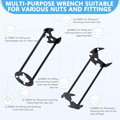 QUOTRE Standhahnschlüssel Set 15 Stück Armaturenschlüssel Universell Wasserhahn Schlüssel Standhahnmutterschlüssel Multifunktionaler Armaturen Werkzeug für Reparaturen an Waschbecken und Rohren